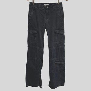 Zara Womens Black Cargo Pants Size 4 With Pockets, High rise Flare leg